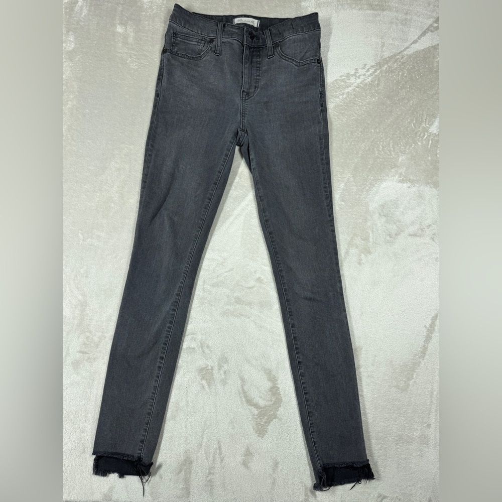 Madewell 9” High Rise Skinny Dark Grey Raw Step Hem Zipper Fly Jeans Size 25